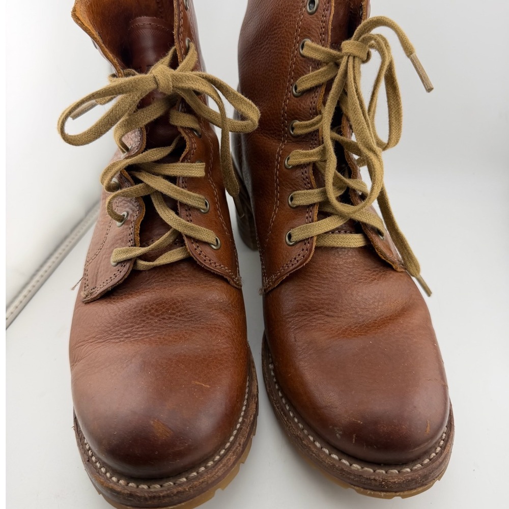 Vintage Frye Sabrina 6G Lace Up Boot 8.5 Brown Leather Combat Vibram Lug 77589